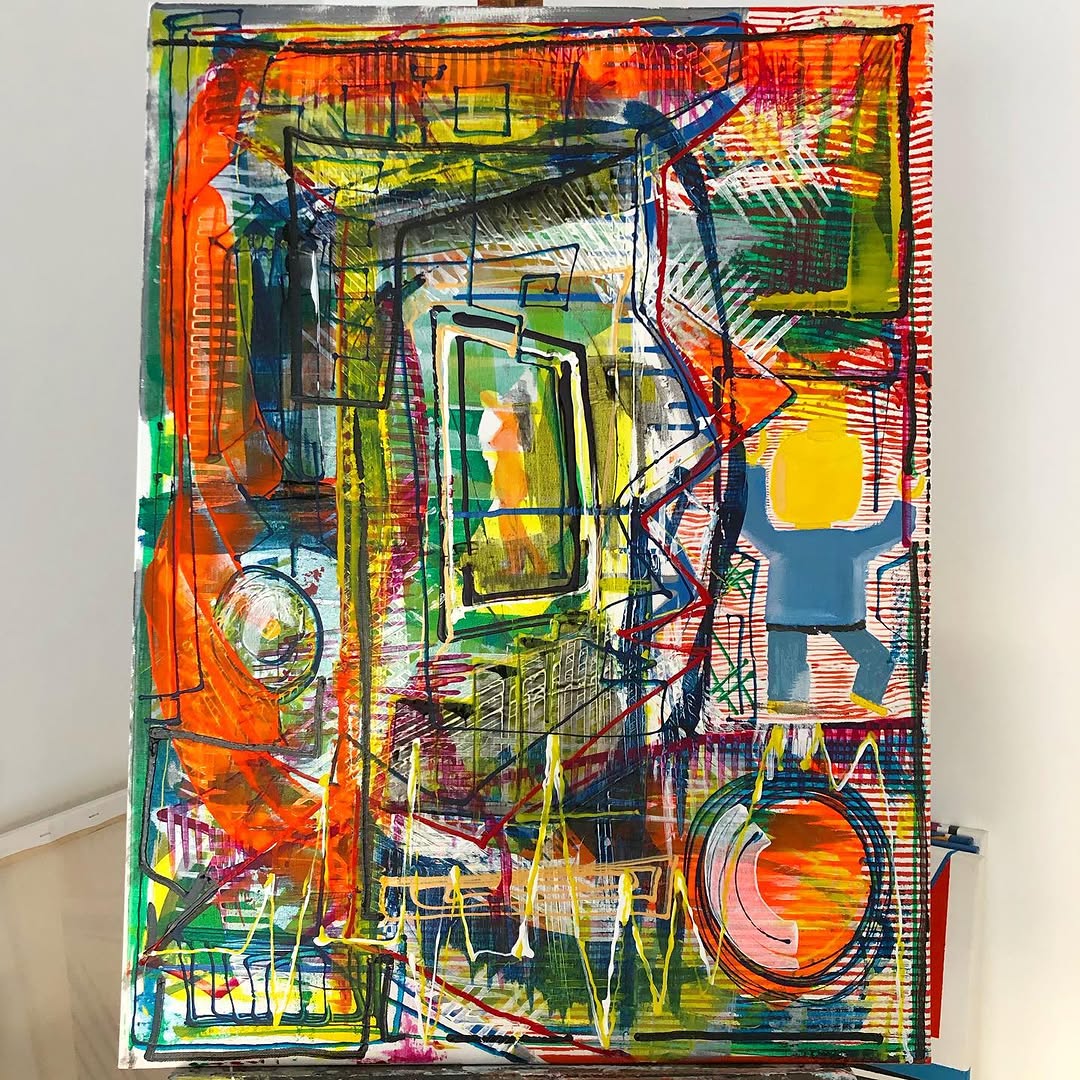 Grafisch schilderij in krachtig geel en zwart